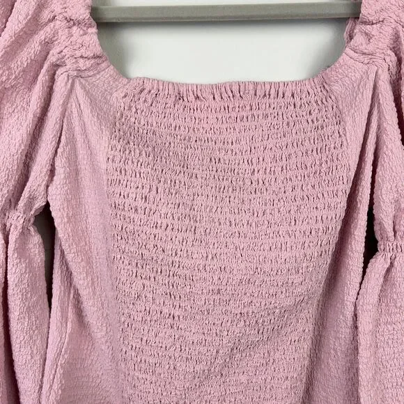 ASTR the Label Lilac Pink Puff Long Sleeve Ruched Bust Top Smocked Blouse sz M - Picture 8 of 13